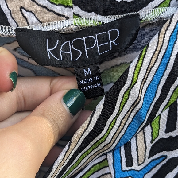 Kasper Flowy Geometric White Blue Green Skirt - Picture 3 of 5